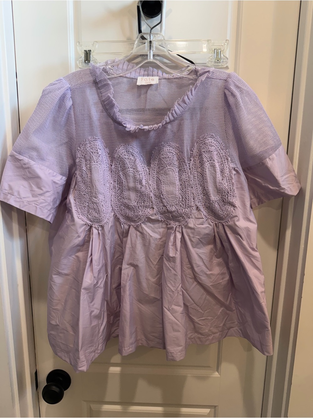 Fate Lavender Crochet-Front Peasant Blouse